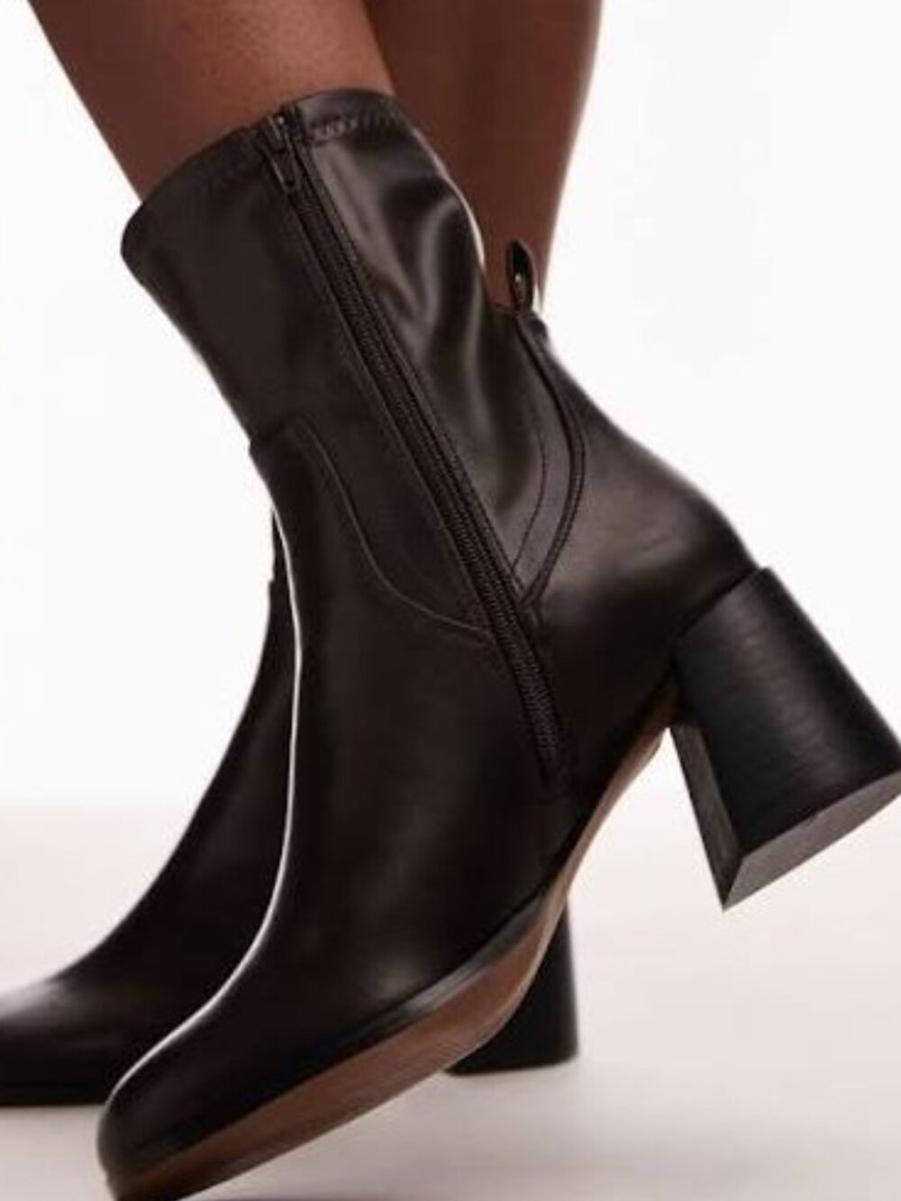 Top Shop Penny Round Toe Black Heeled Ankle Boots Booties Faux Leather Size 8
